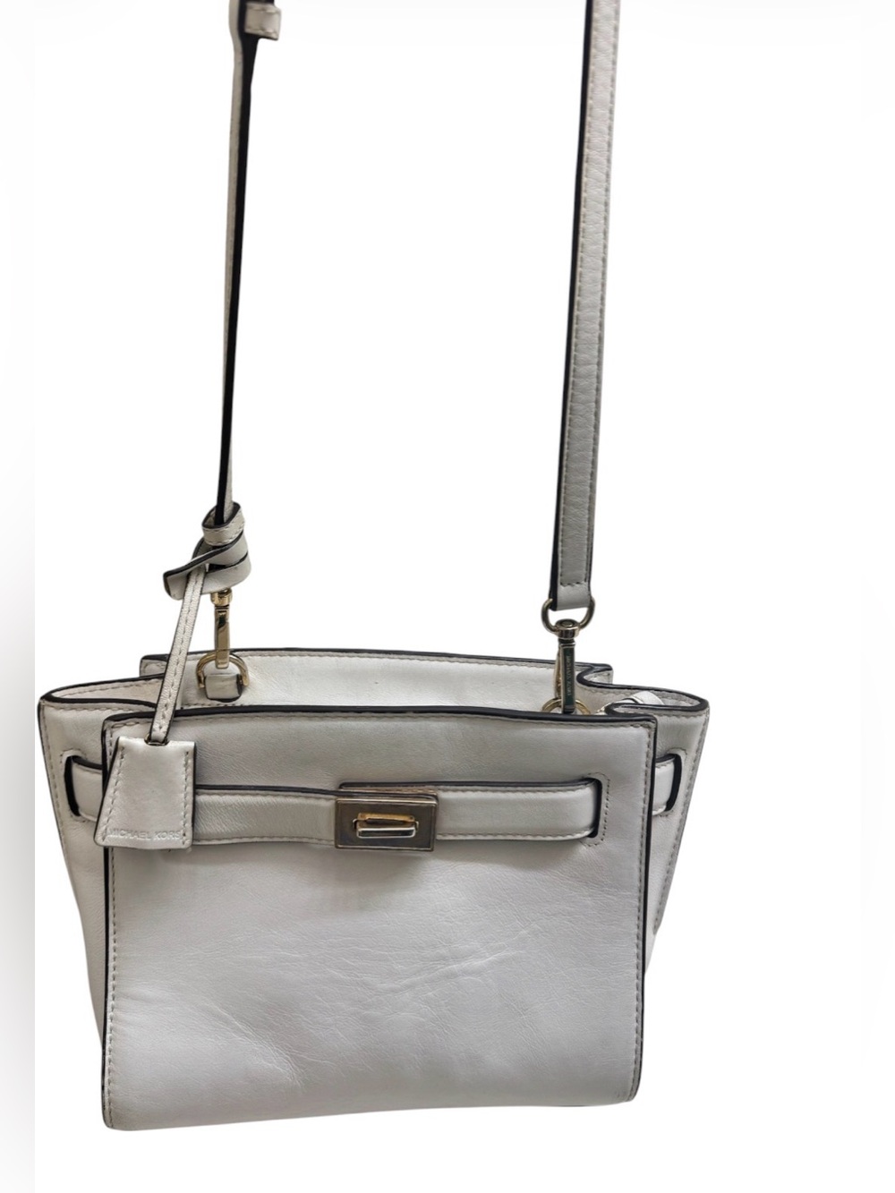 Michael Kors White Leather Crossbody with Gold-Tone Hardware